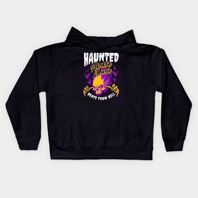 HOUSE MUSIC - Haunted House From Hell (White/Purple) Kids Hoodie by DISCOTHREADZ 